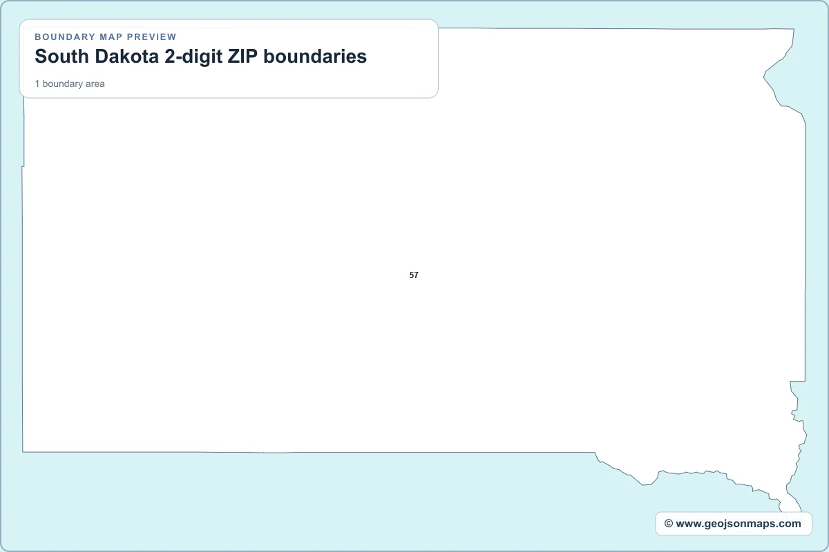 Preview of South Dakota 2-digit ZIP boundaries map