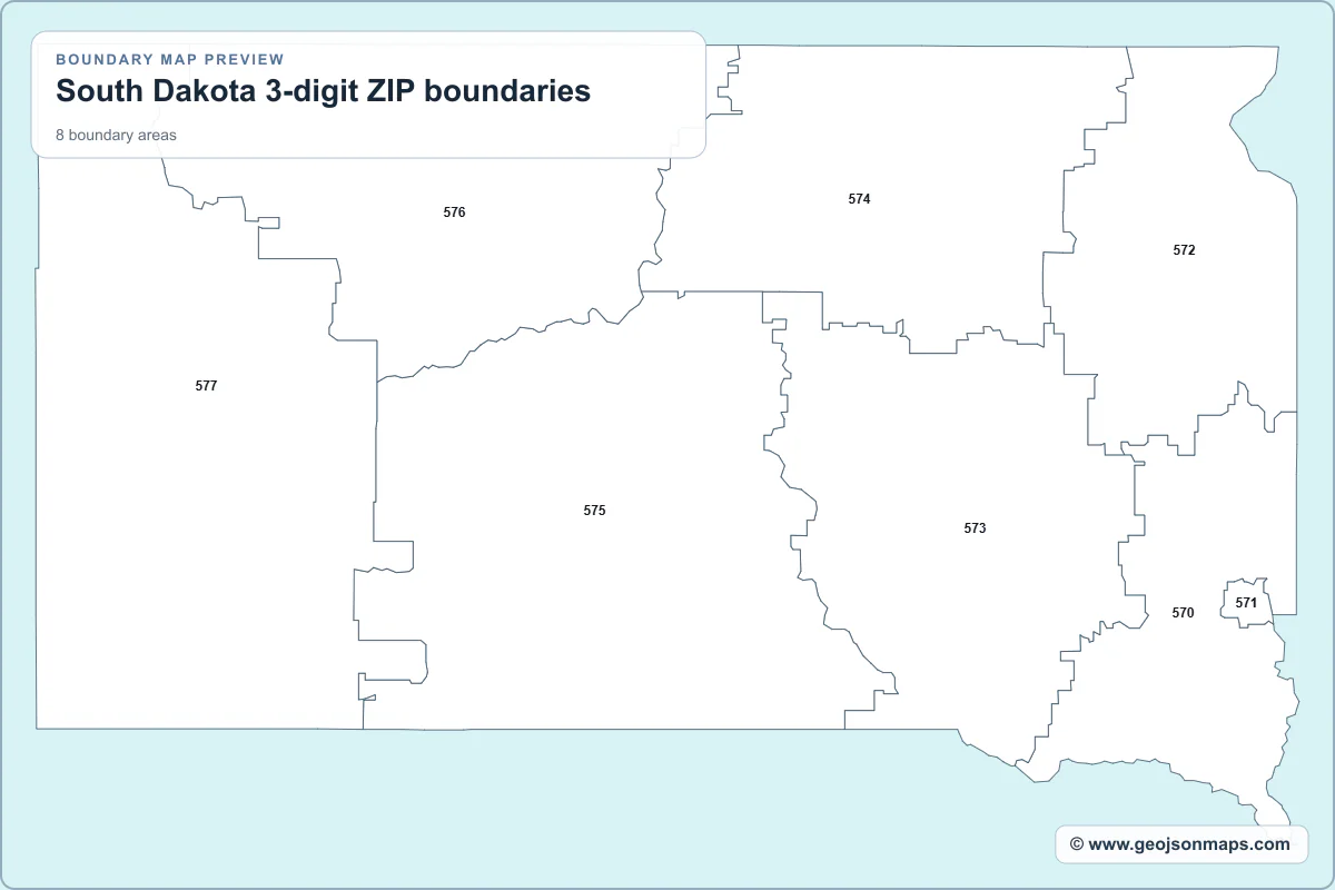 Preview of South Dakota 3-digit ZIP boundaries map