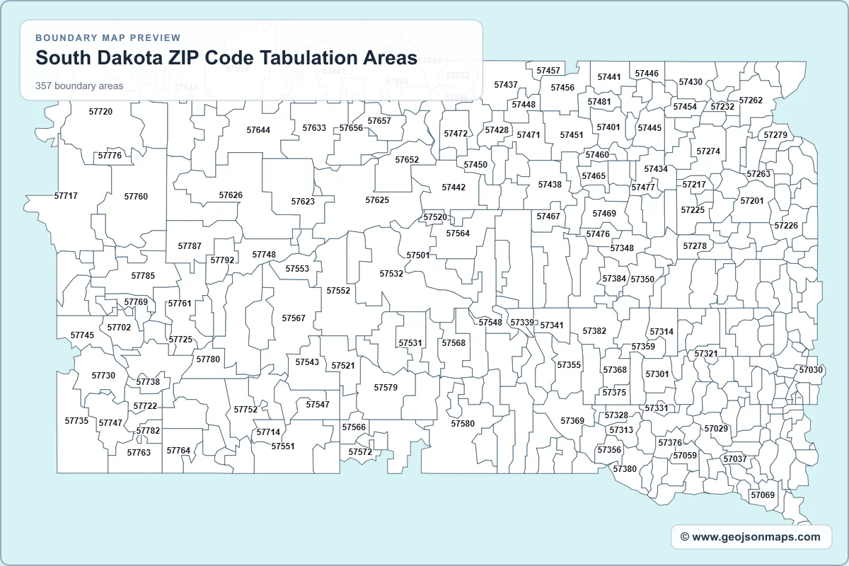 Preview of South Dakota ZIP Code Tabulation Areas map