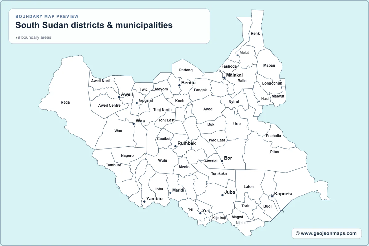 Preview of South Sudan districts & municipalities map