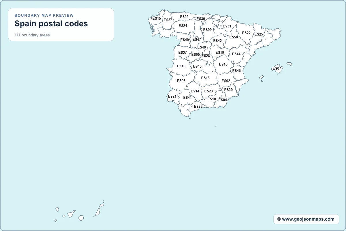 Preview of Spain postal codes map