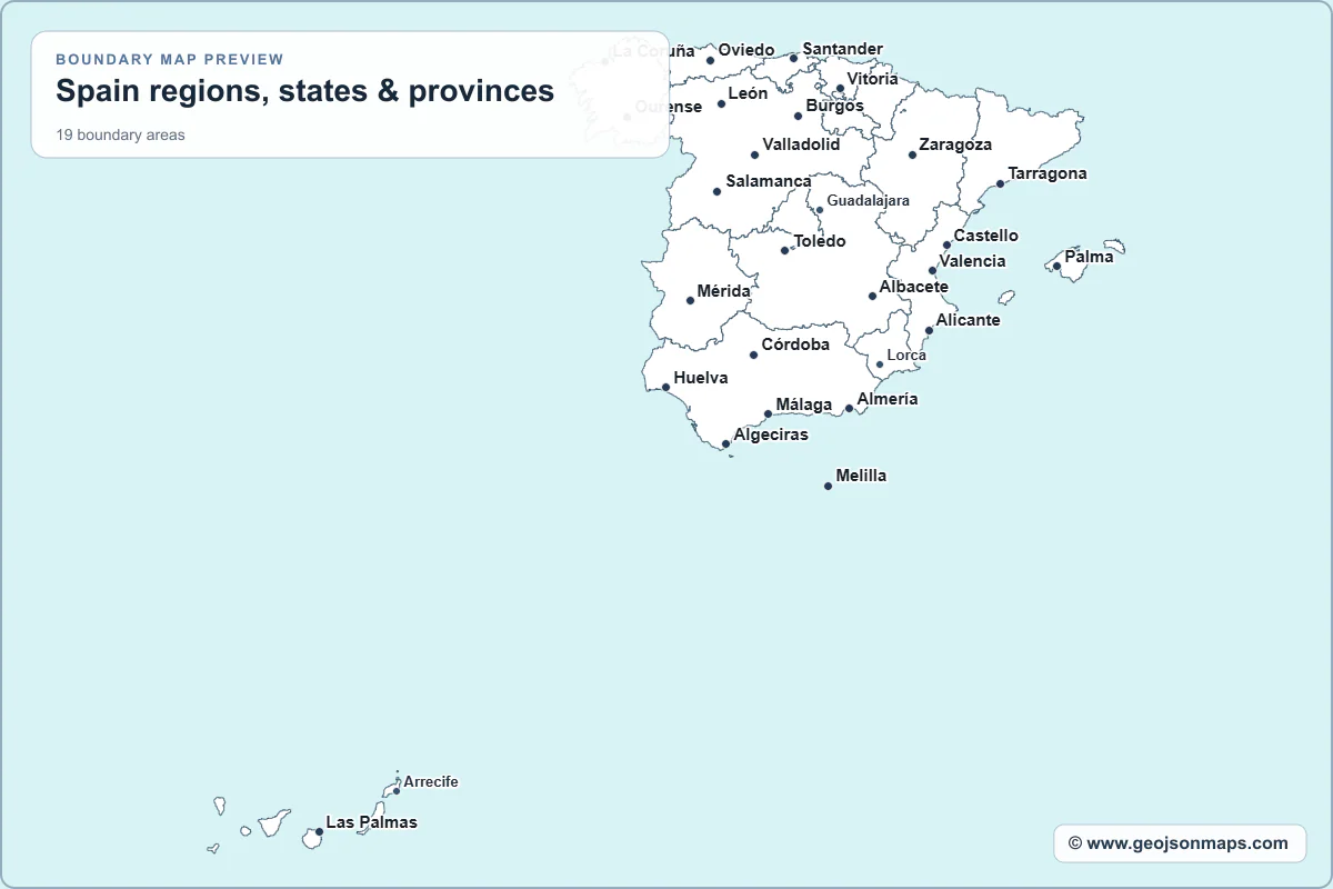 Preview of Spain regions, states & provinces map