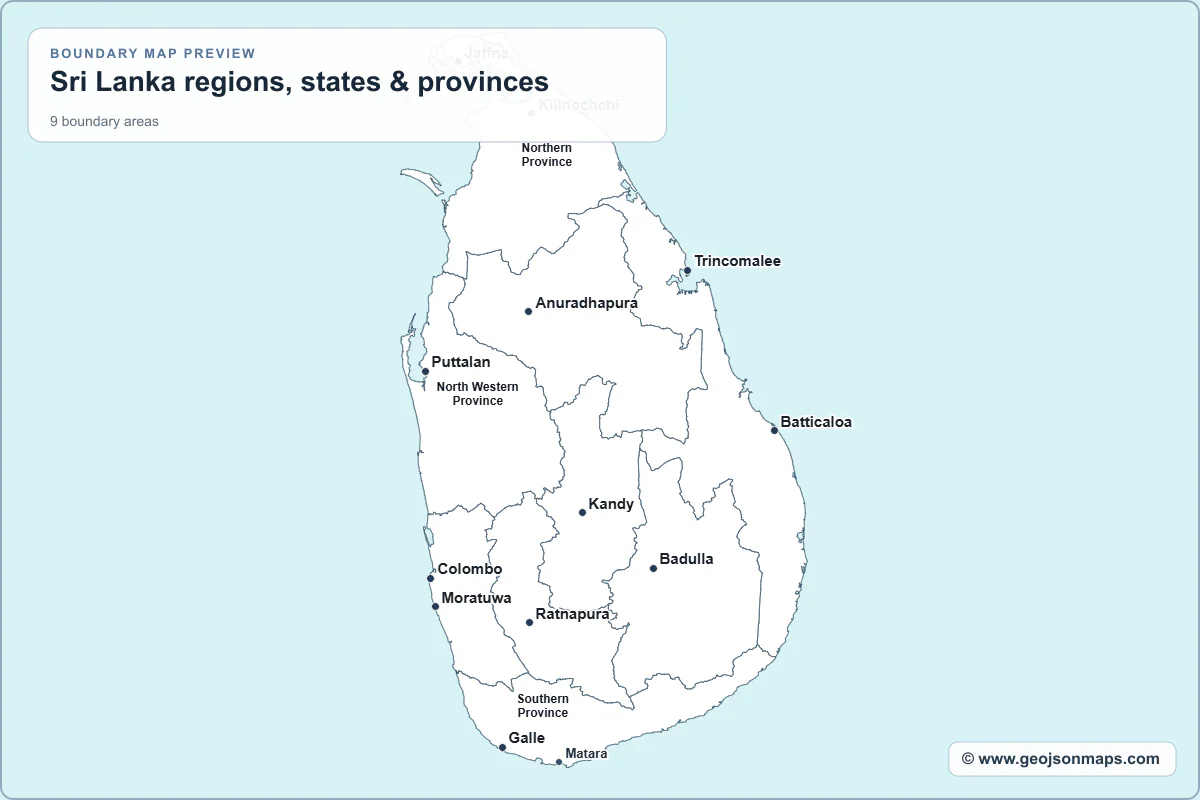 Preview of Sri Lanka regions, states & provinces map