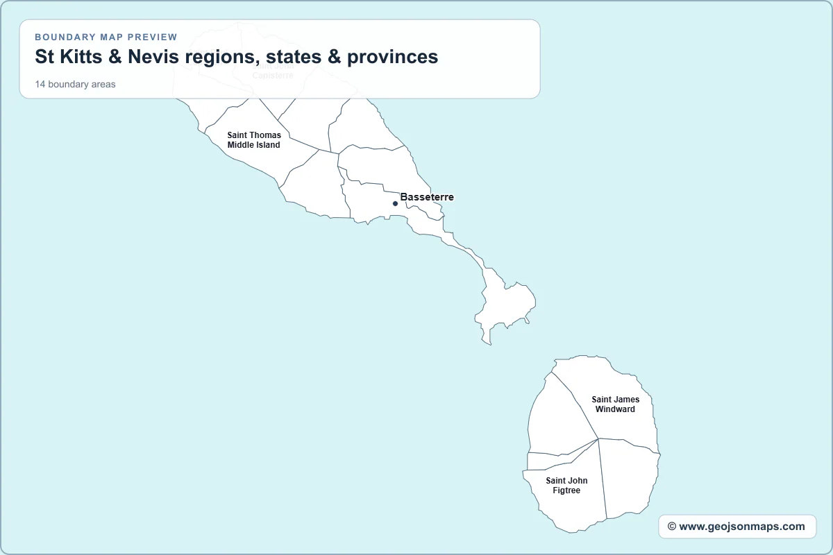 Preview of St Kitts & Nevis regions, states & provinces map