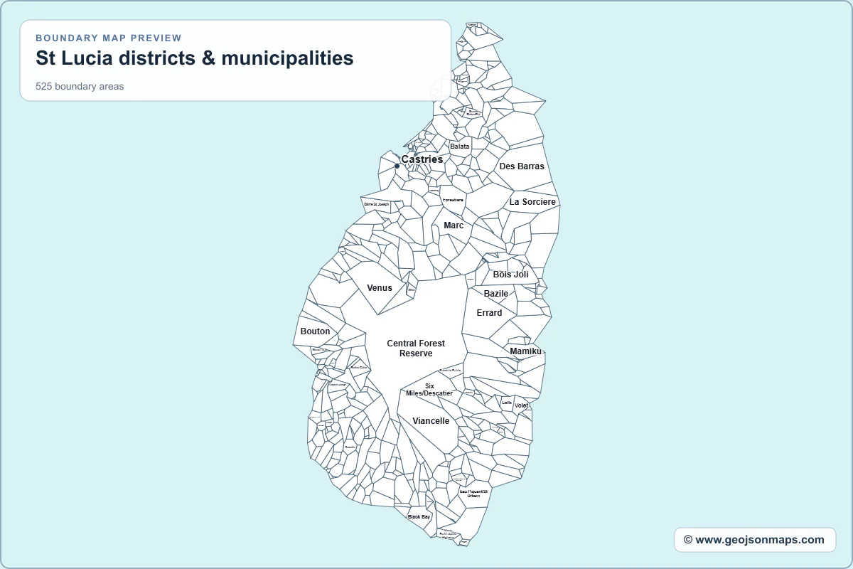 Preview of St Lucia districts & municipalities map