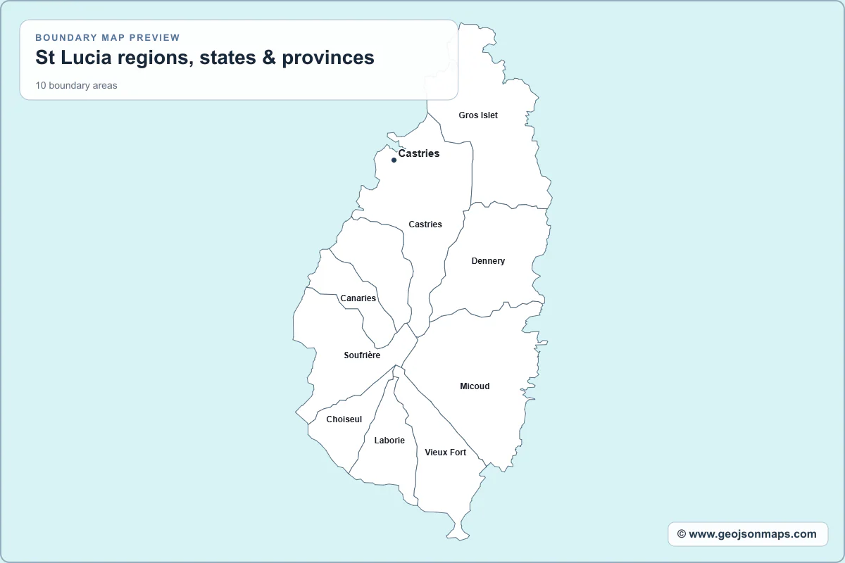 Preview of St Lucia regions, states & provinces map