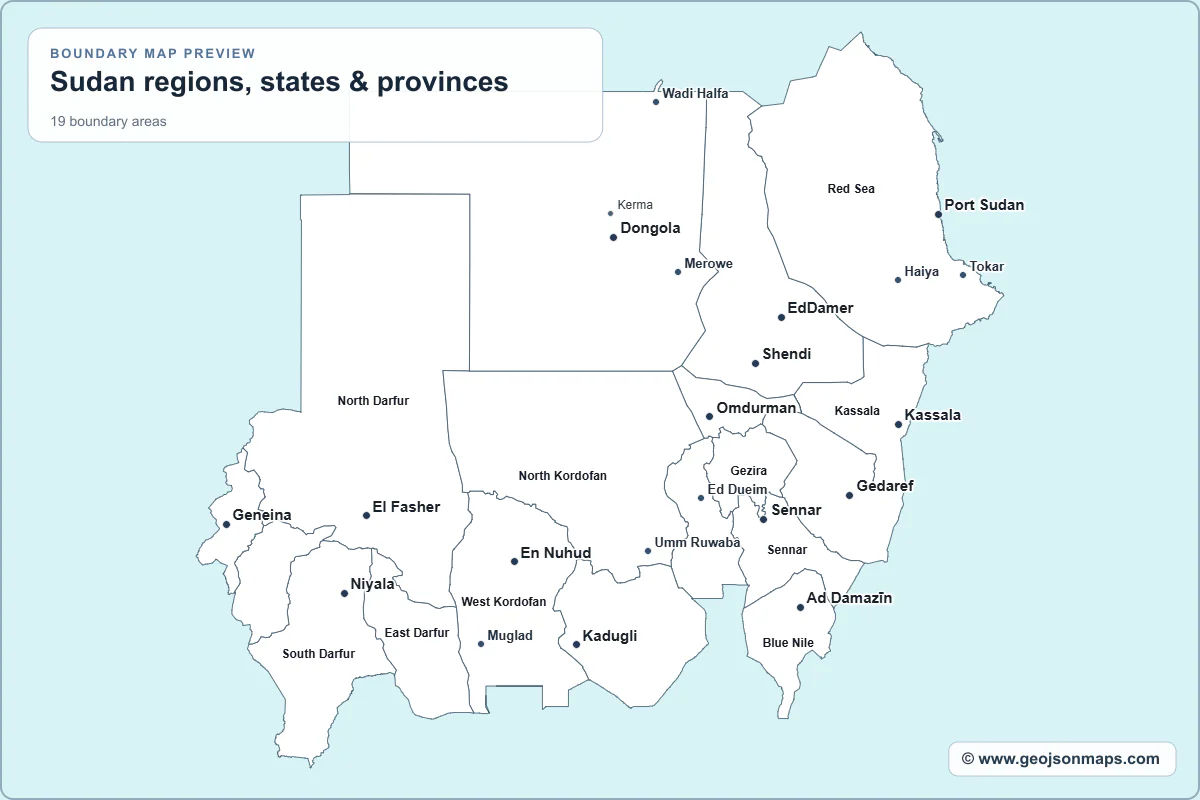 Preview of Sudan regions, states & provinces map