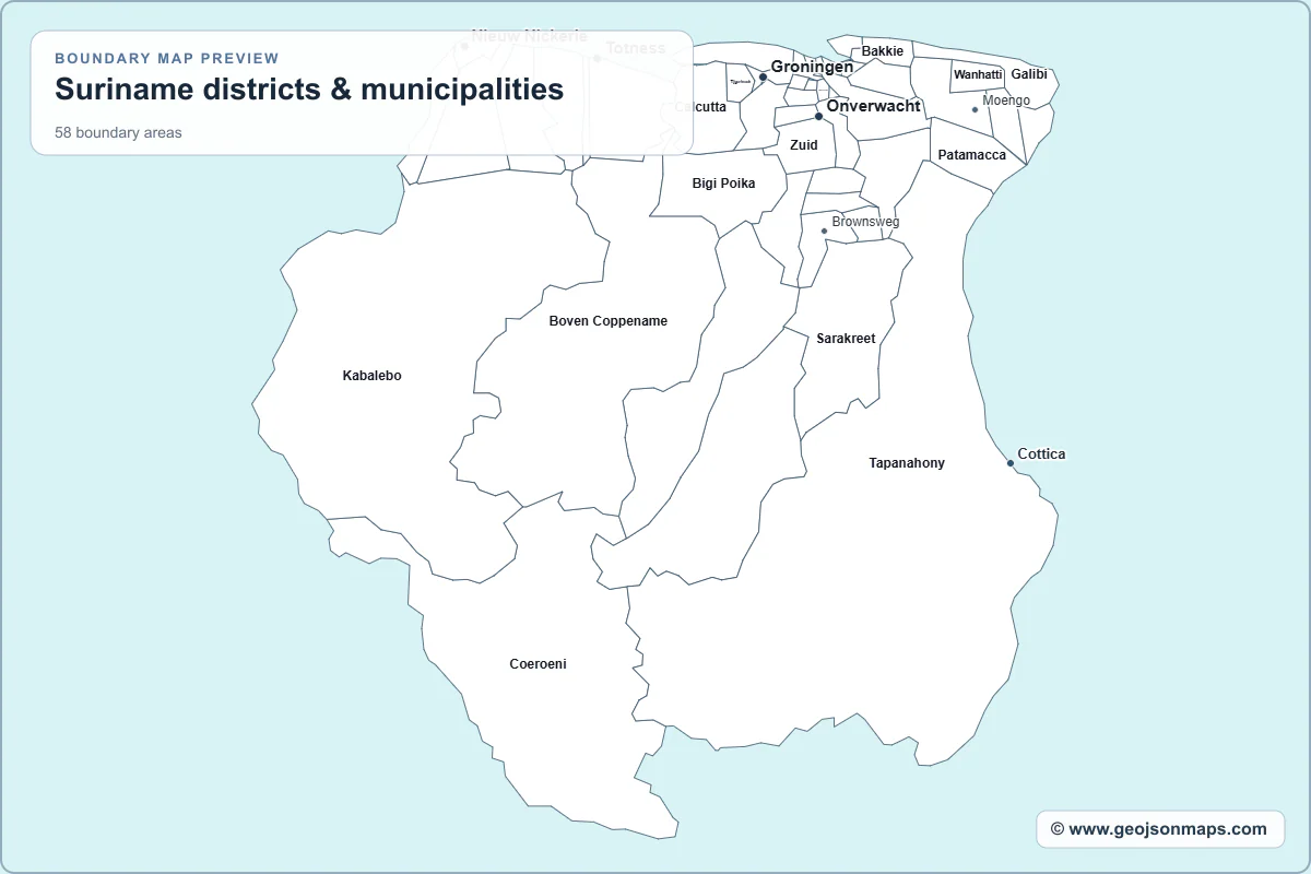 Preview of Suriname districts & municipalities map
