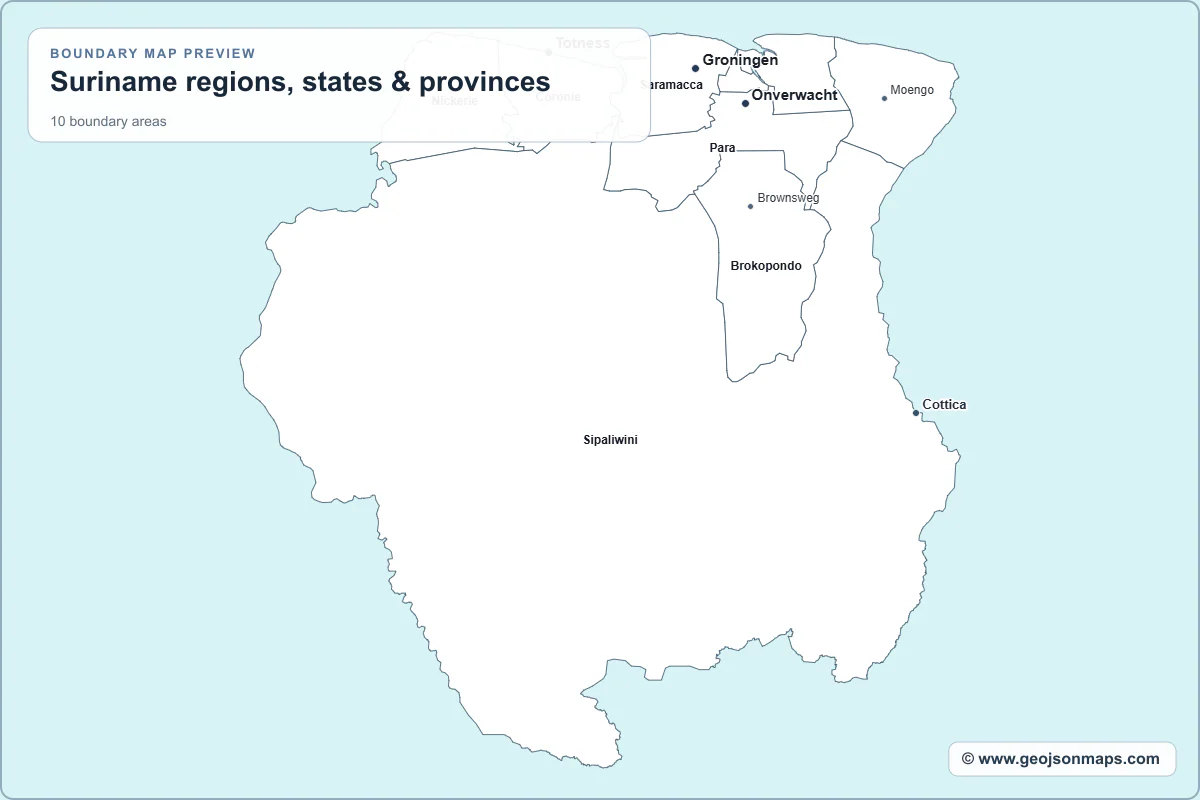 Preview of Suriname regions, states & provinces map