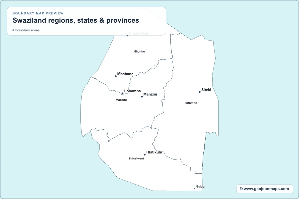 Preview of Swaziland regions, states & provinces map