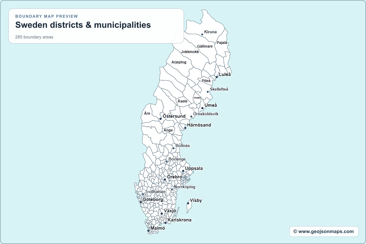 Preview of Sweden districts & municipalities map