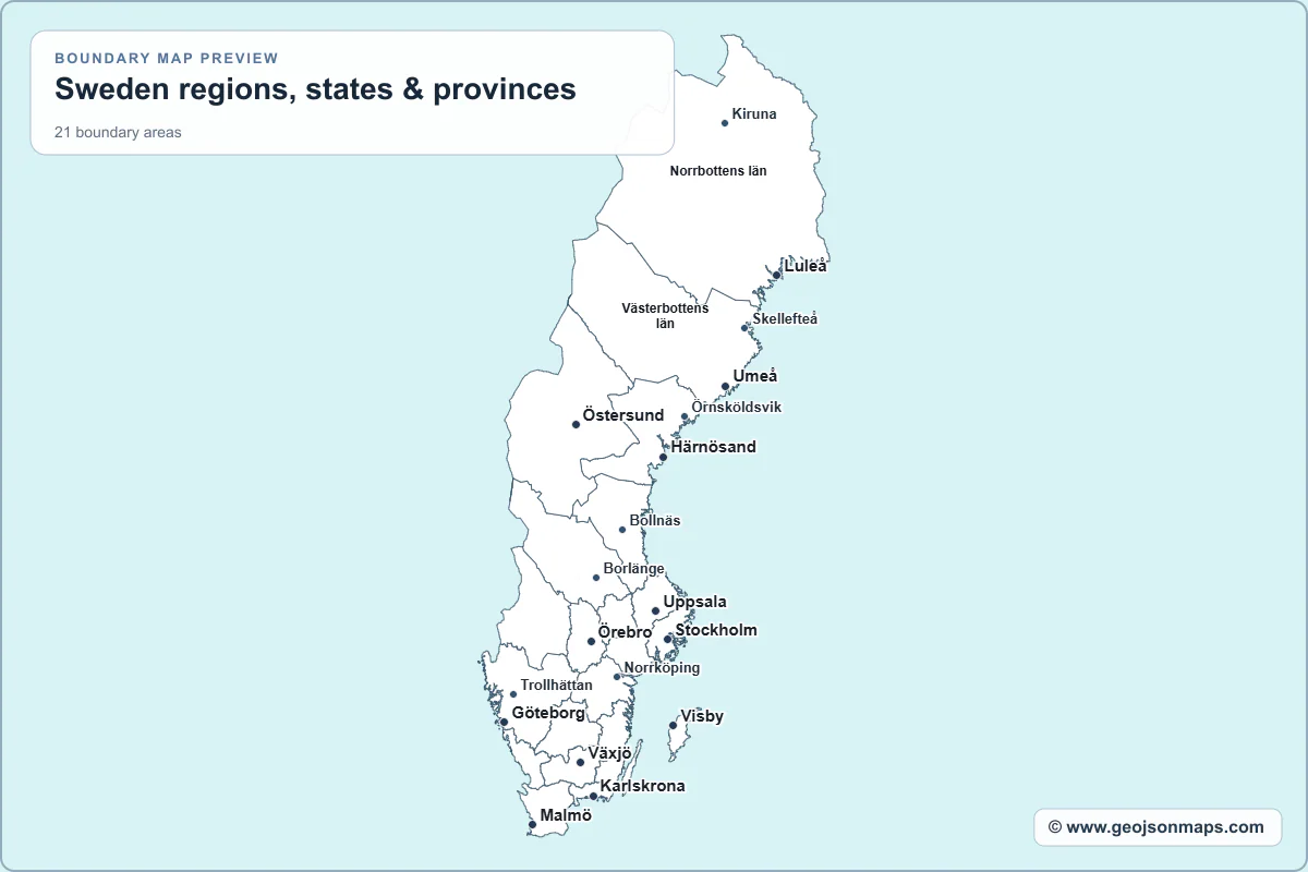 Preview of Sweden regions, states & provinces map