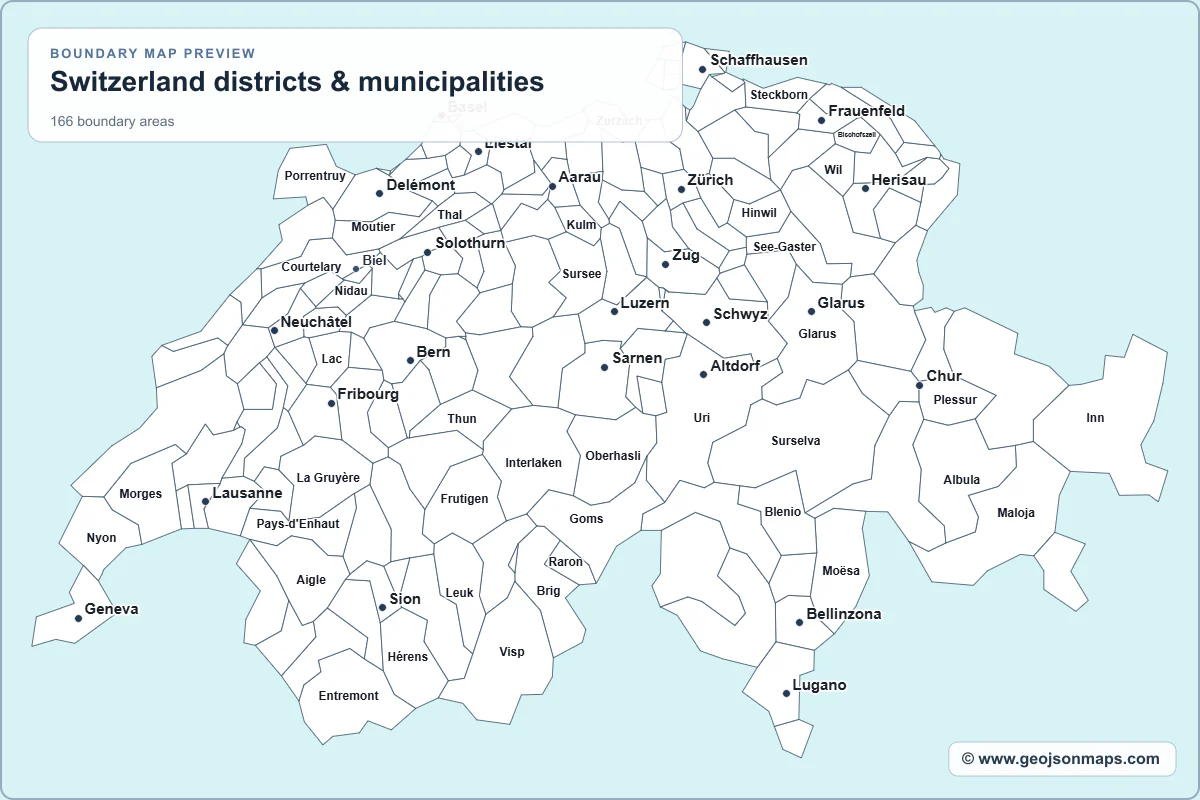 Preview of Switzerland districts & municipalities map
