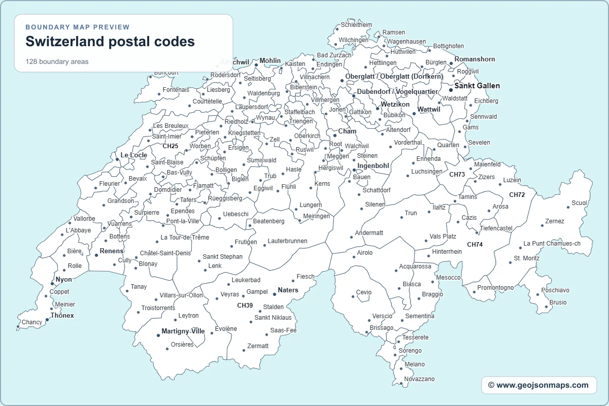Preview of Switzerland postal codes map
