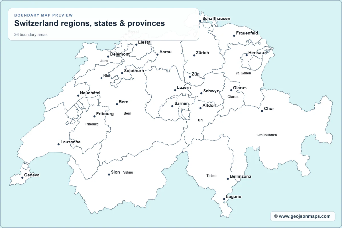 Preview of Switzerland regions, states & provinces map