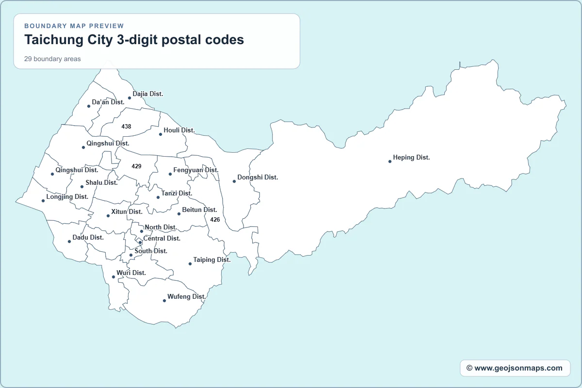 Preview of Taichung City 3-digit postal codes map