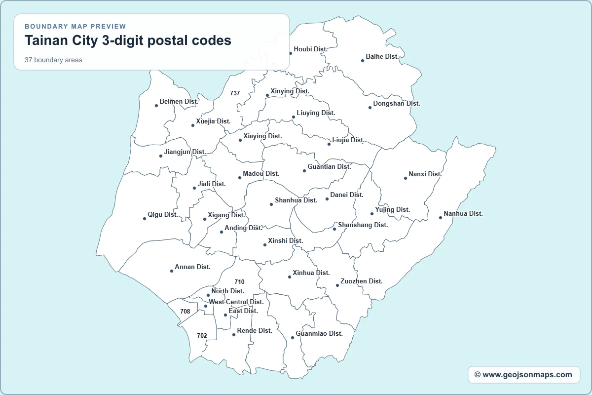Preview of Tainan City 3-digit postal codes map