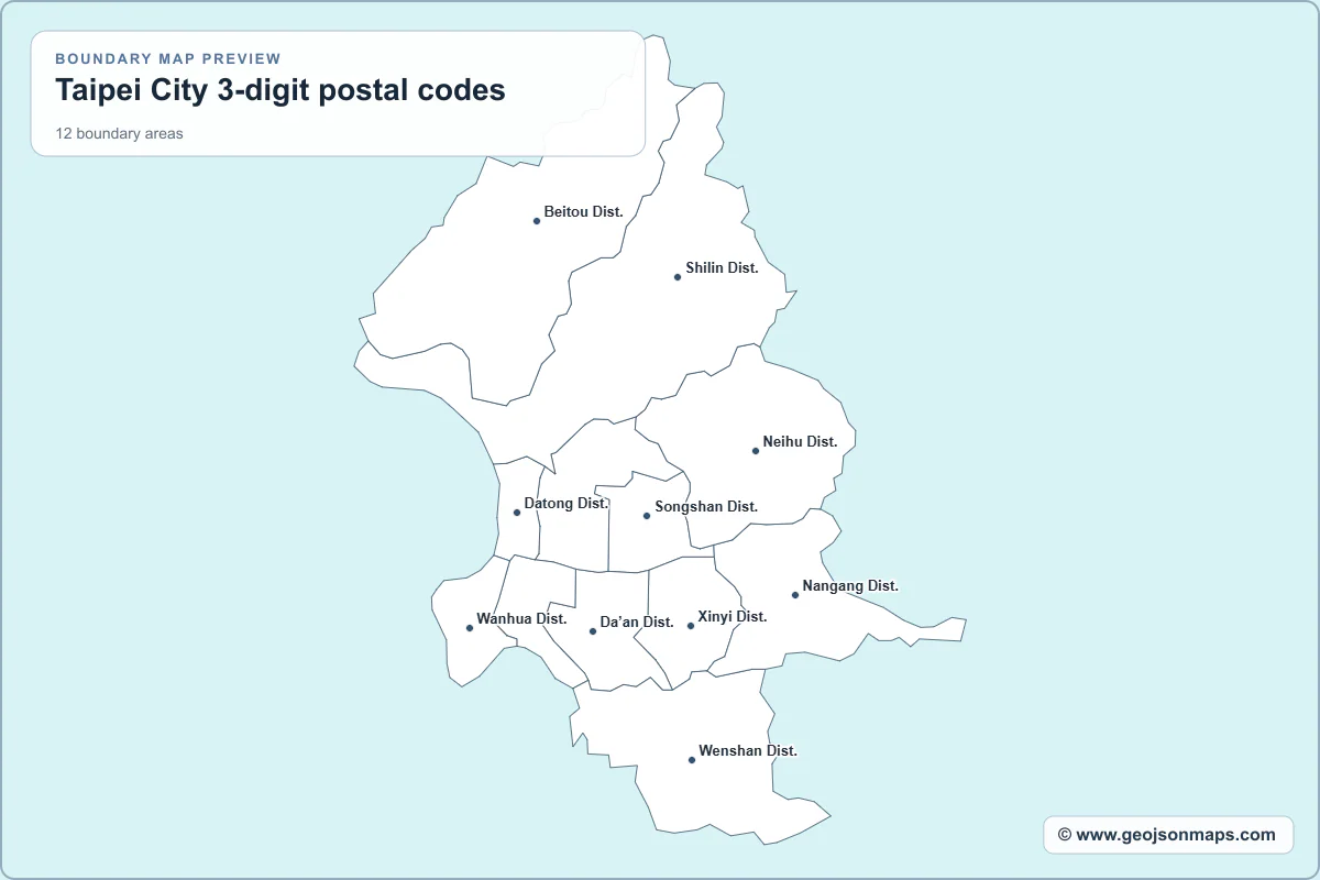 Preview of Taipei City 3-digit postal codes map