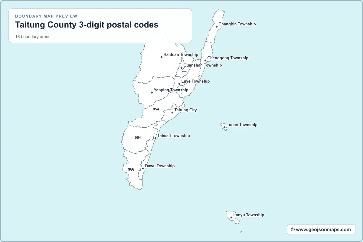 Preview of Taitung County 3-digit postal codes map