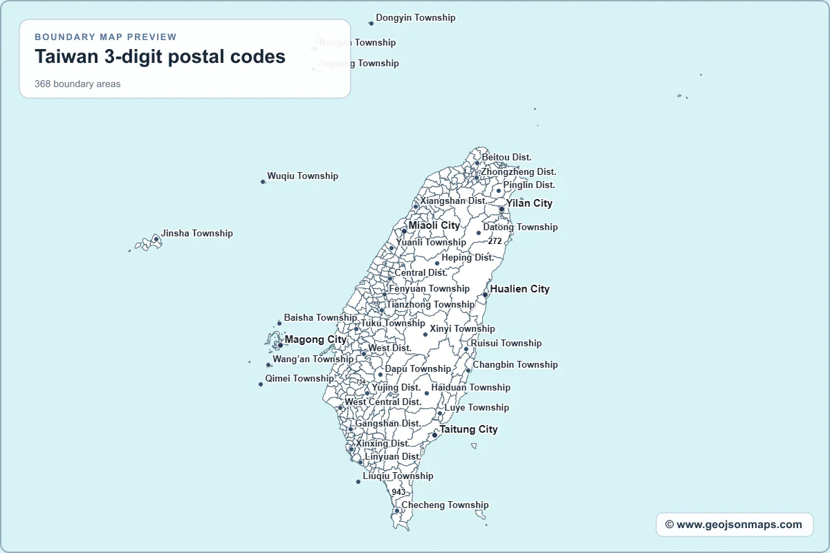 Preview of Taiwan 3-digit postal codes map
