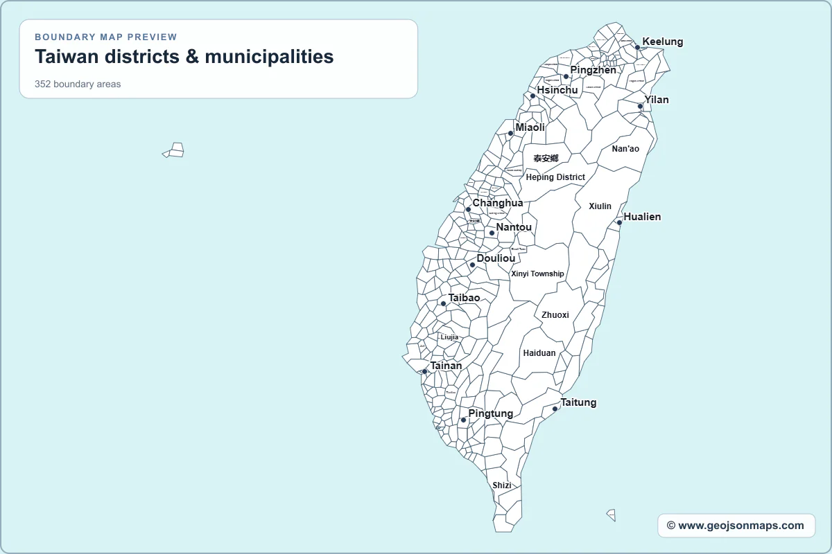 Preview of Taiwan districts & municipalities map