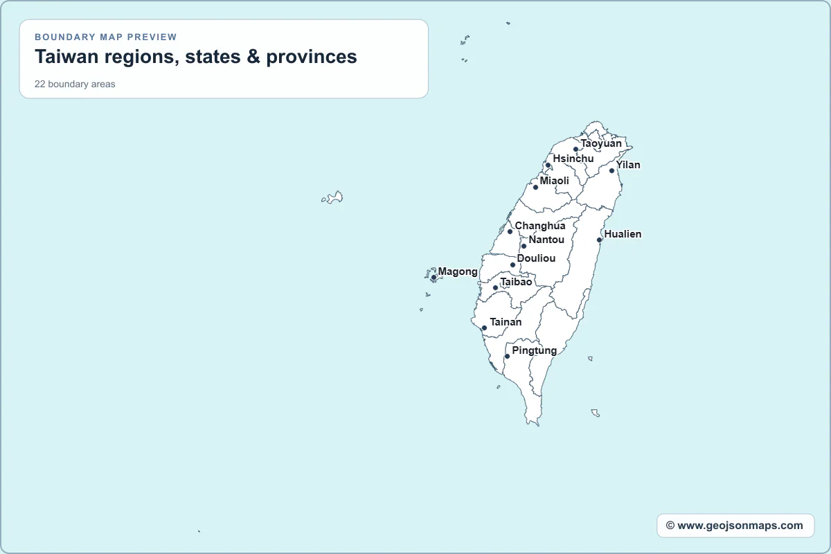 Preview of Taiwan regions, states & provinces map