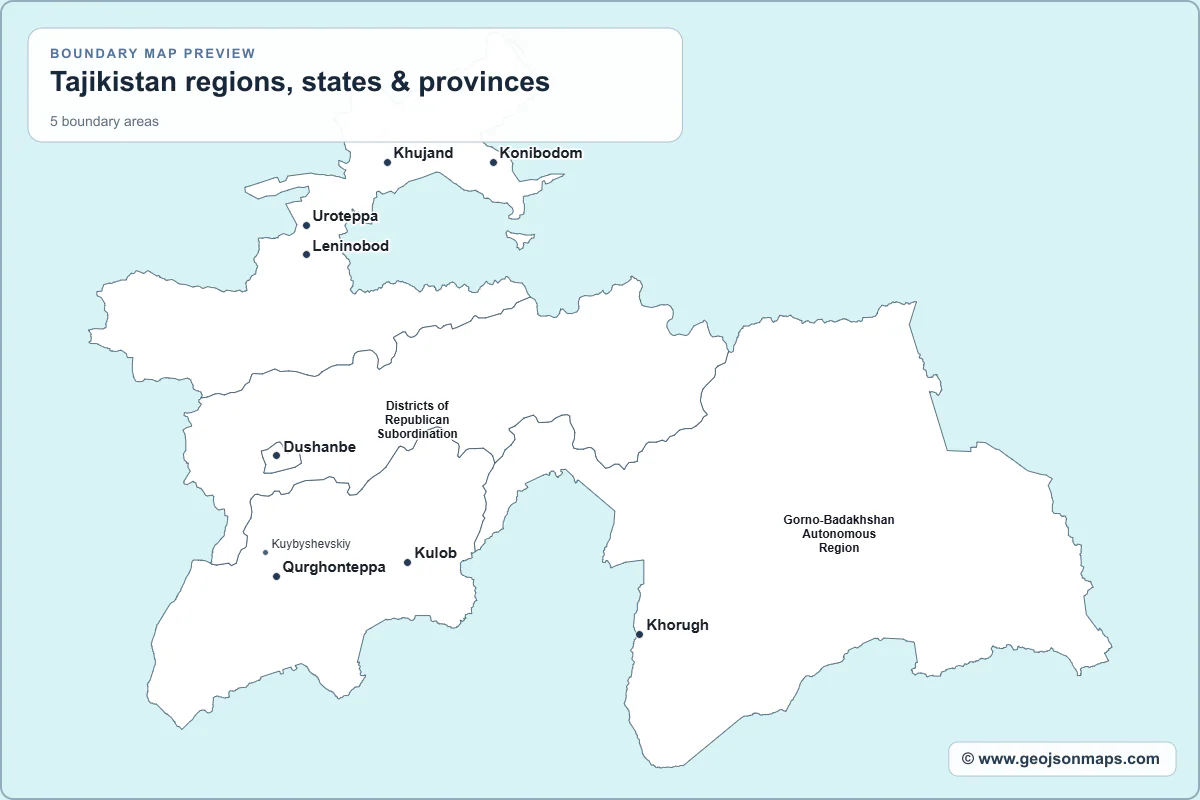 Preview of Tajikistan regions, states & provinces map