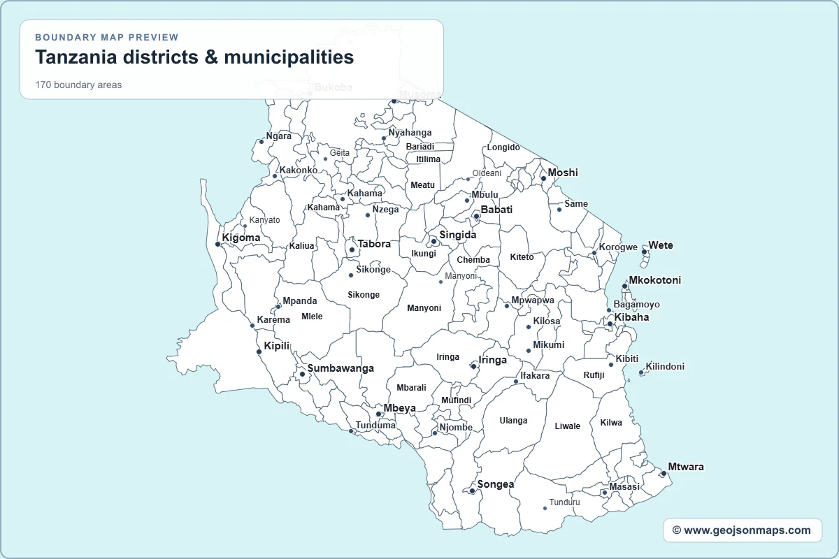 Preview of Tanzania districts & municipalities map