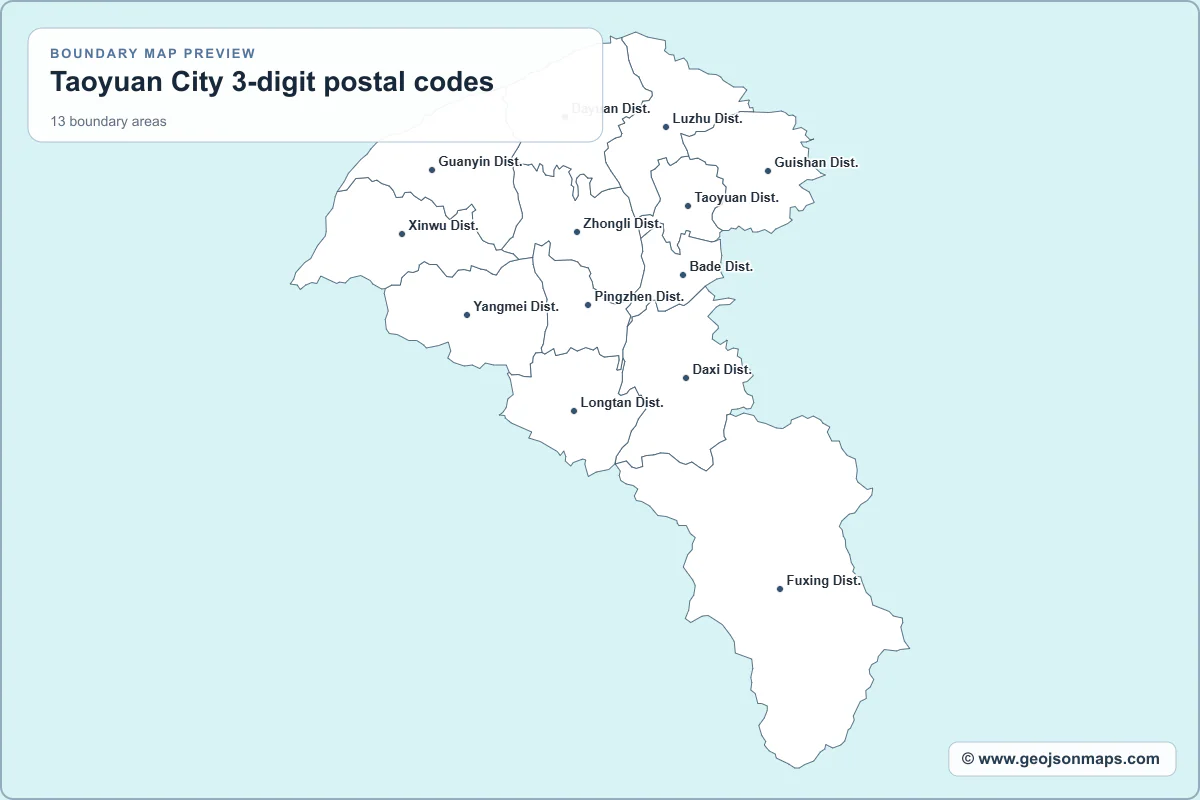 Preview of Taoyuan City 3-digit postal codes map
