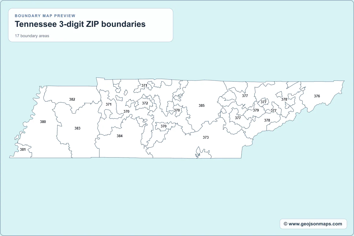 Preview of Tennessee 3-digit ZIP boundaries map