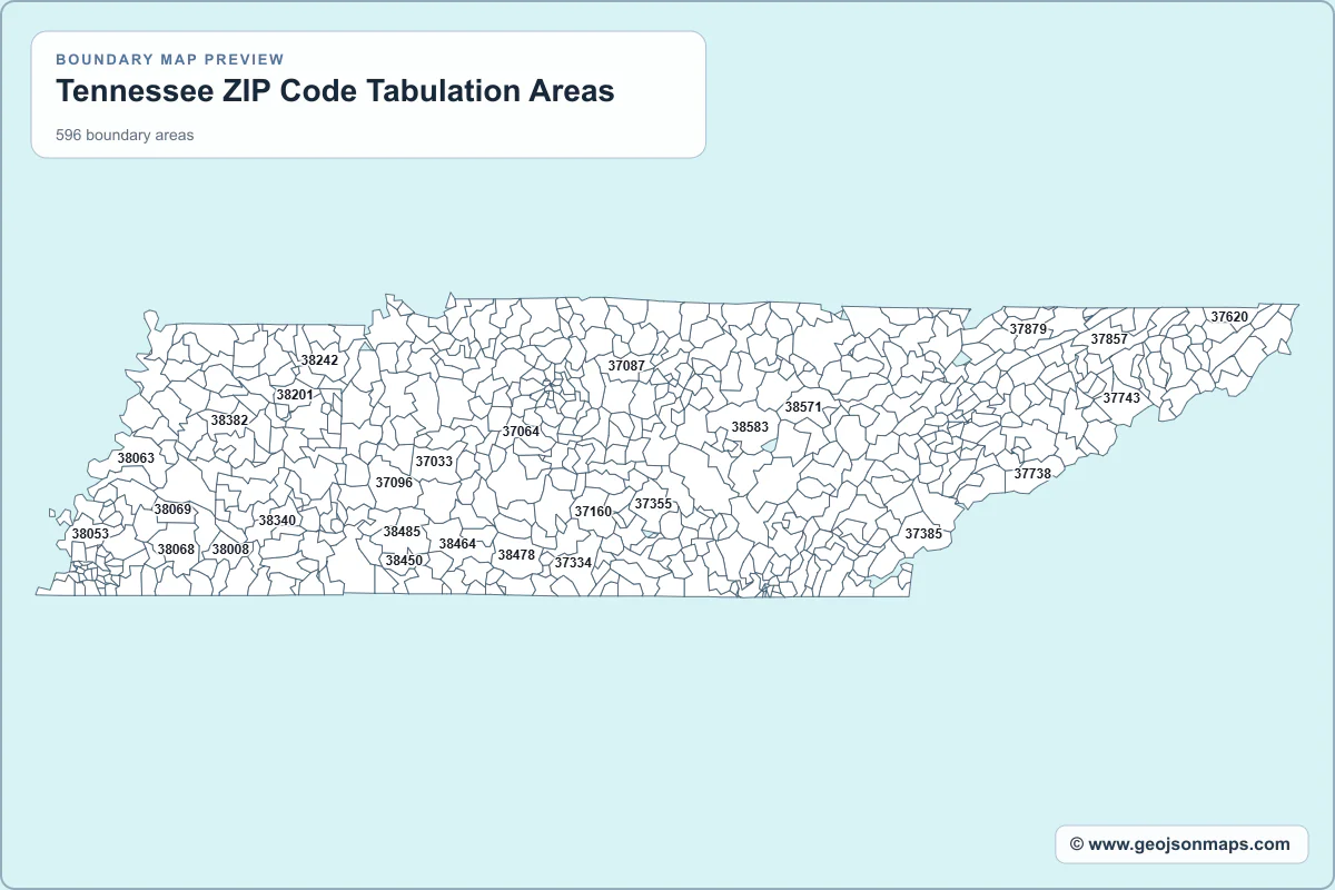 Preview of Tennessee ZIP Code Tabulation Areas map