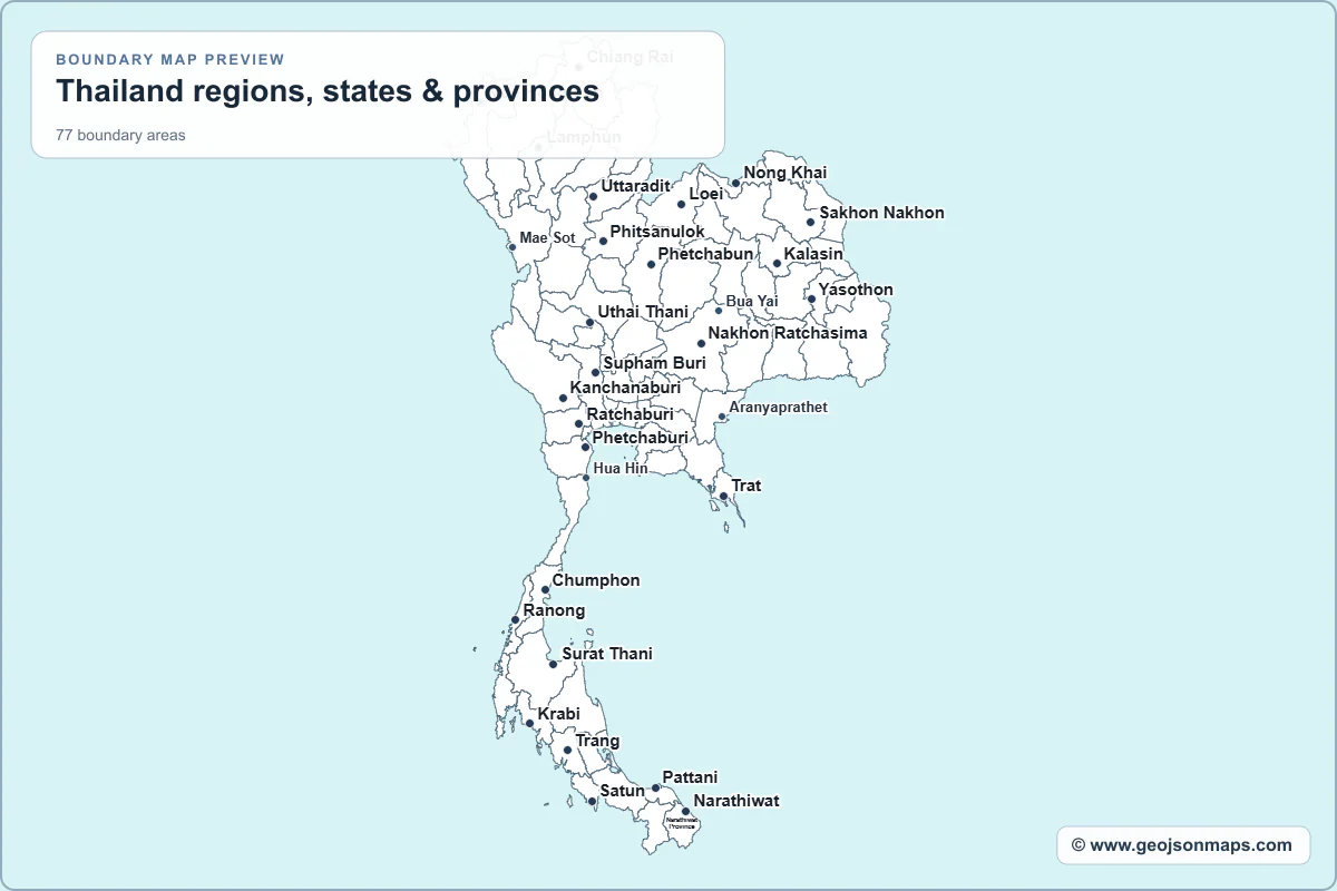 Preview of Thailand regions, states & provinces map