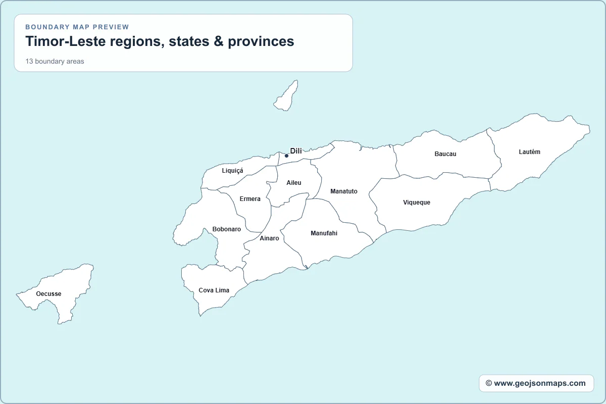 Preview of Timor-Leste regions, states & provinces map