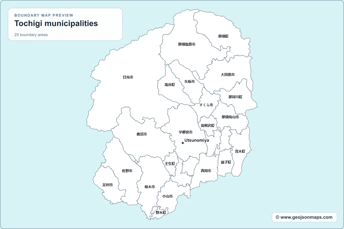 Preview of Tochigi municipalities map