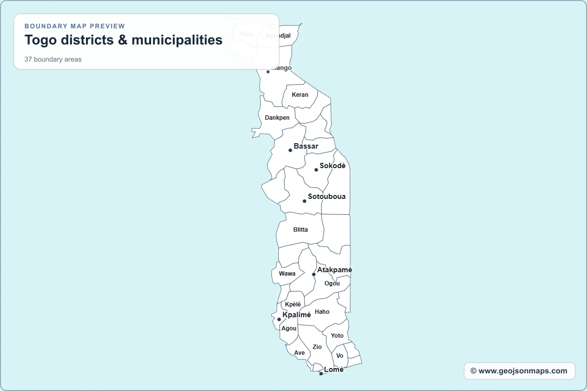 Preview of Togo districts & municipalities map