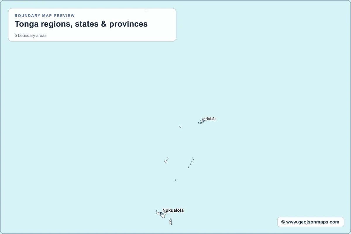Preview of Tonga regions, states & provinces map