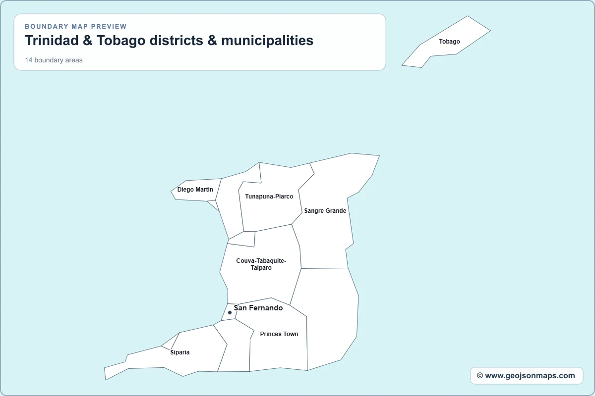 Preview of Trinidad & Tobago districts & municipalities map