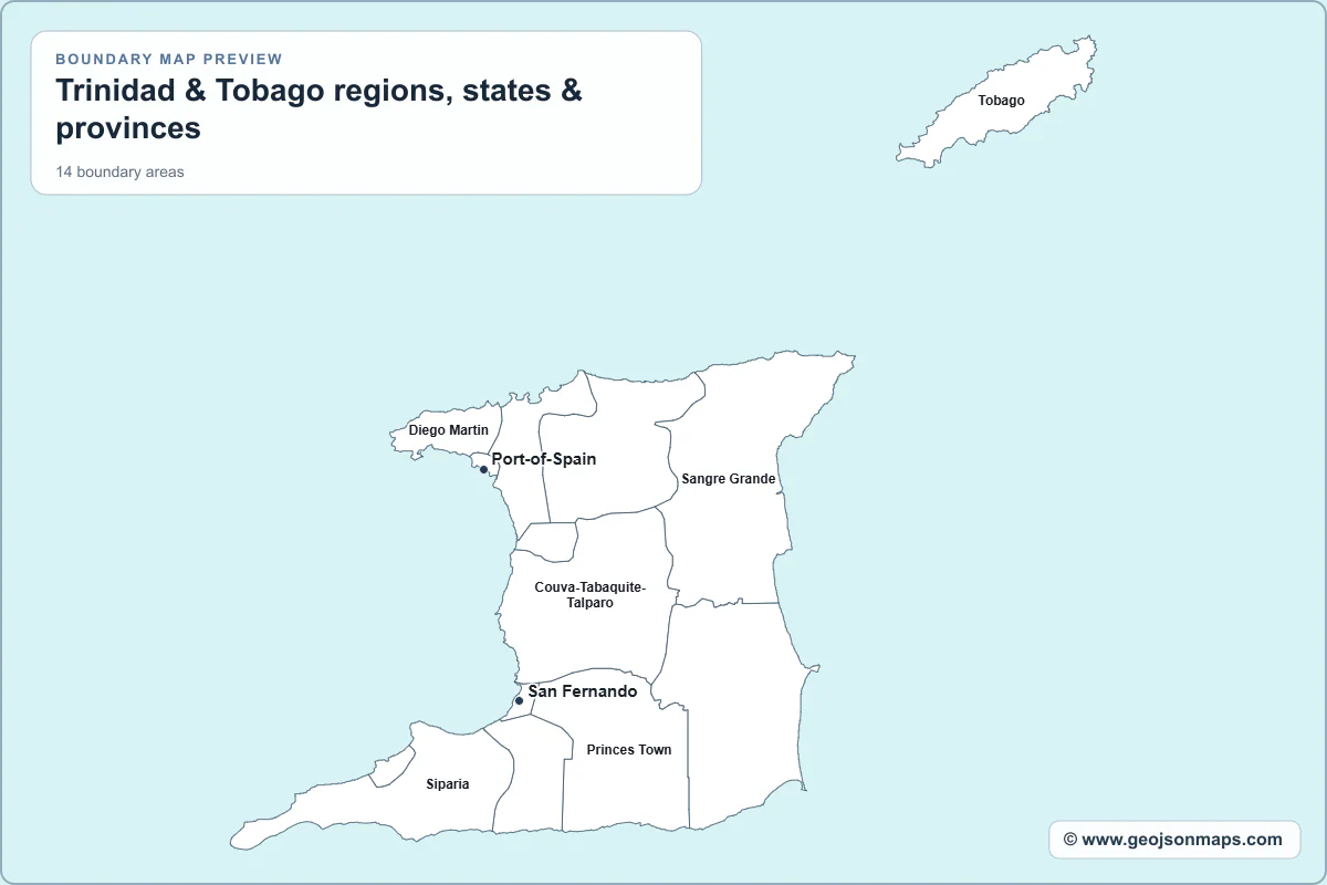 Preview of Trinidad & Tobago regions, states & provinces map