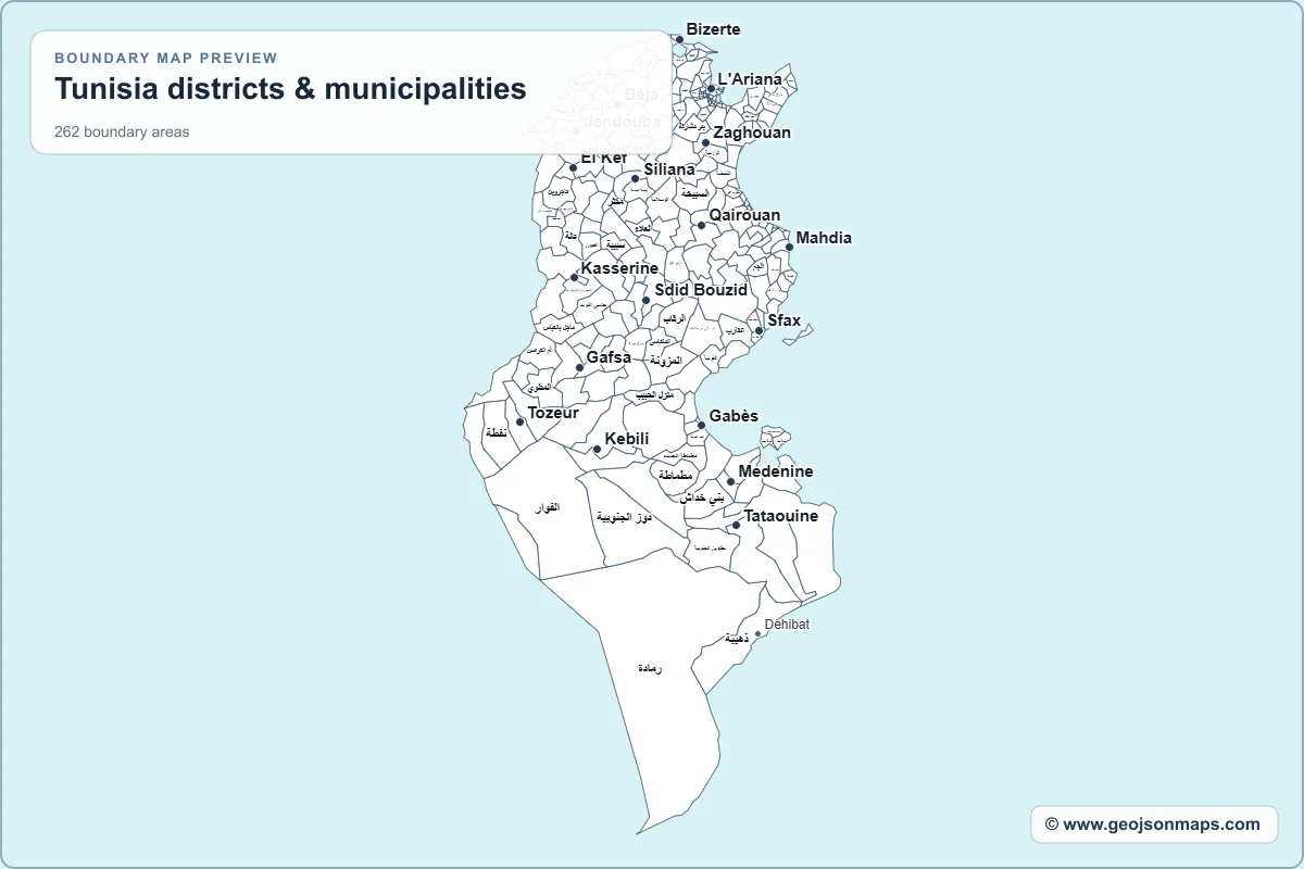 Preview of Tunisia districts & municipalities map