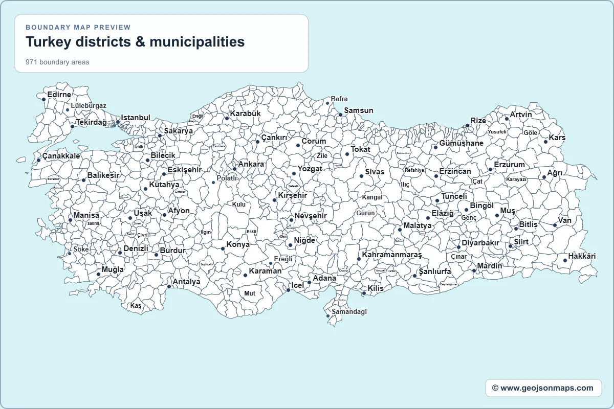 Preview of Turkey districts & municipalities map