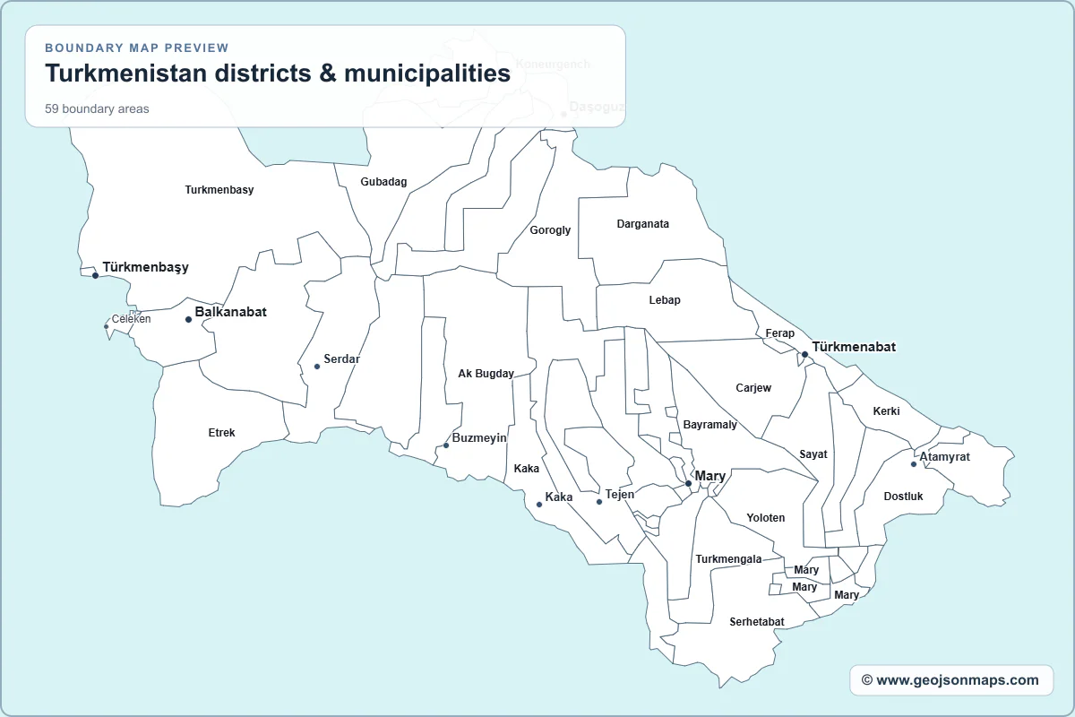 Preview of Turkmenistan districts & municipalities map