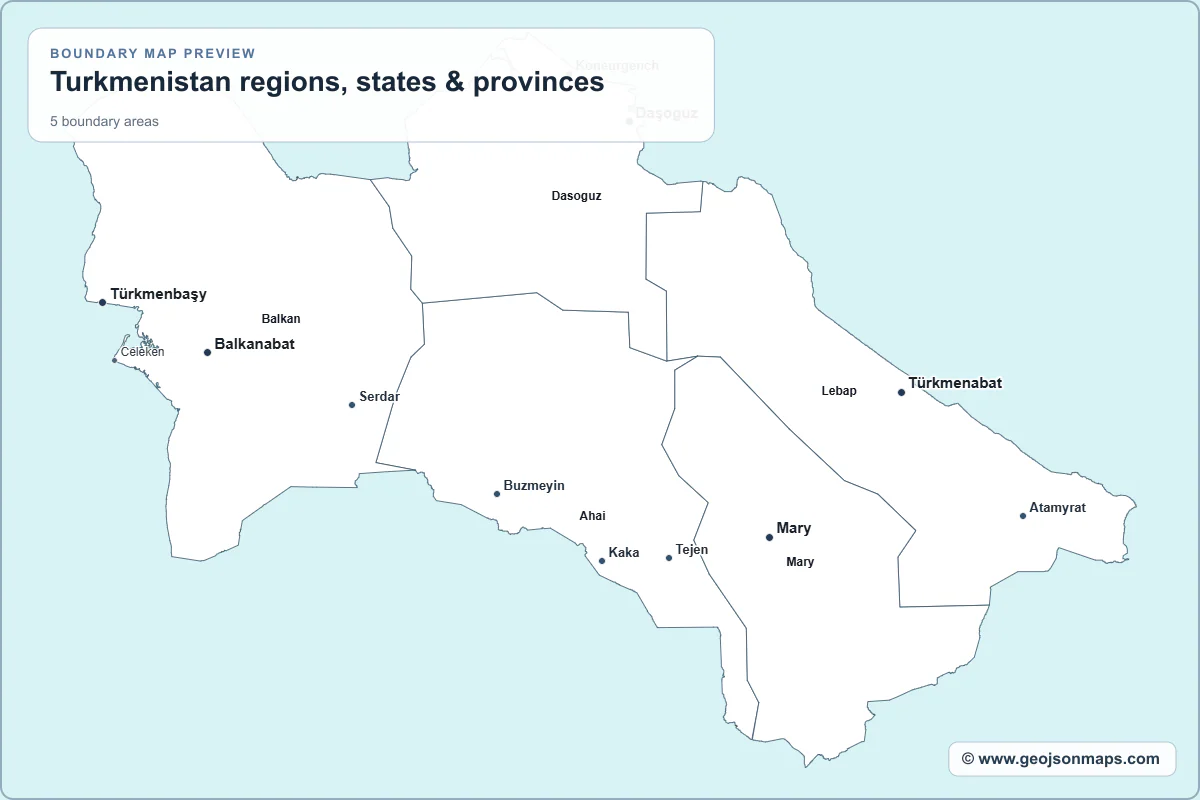 Preview of Turkmenistan regions, states & provinces map