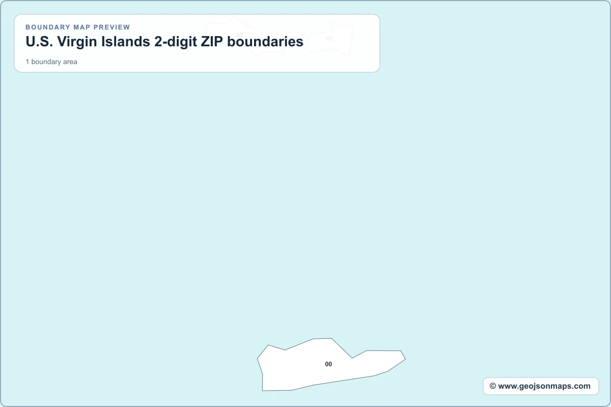 Preview of U.S. Virgin Islands 2-digit ZIP boundaries map