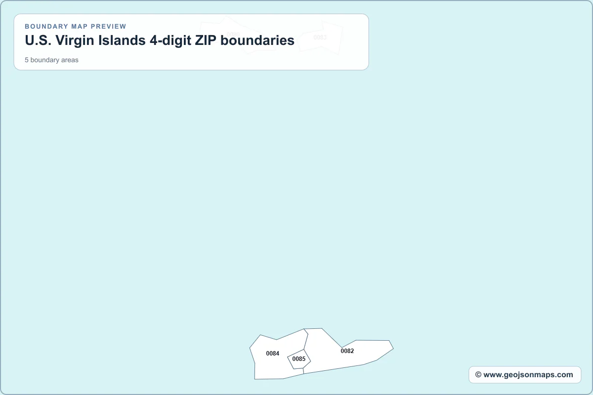 Preview of U.S. Virgin Islands 4-digit ZIP boundaries map