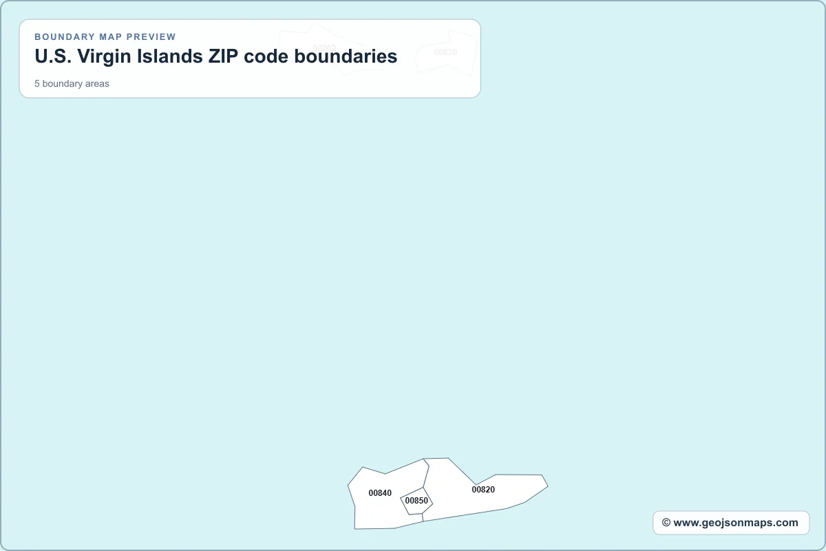 Preview of U.S. Virgin Islands ZIP code boundaries map