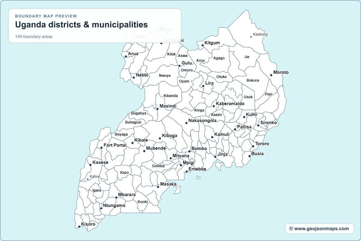Preview of Uganda districts & municipalities map