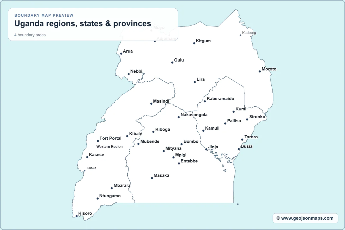 Preview of Uganda regions, states & provinces map