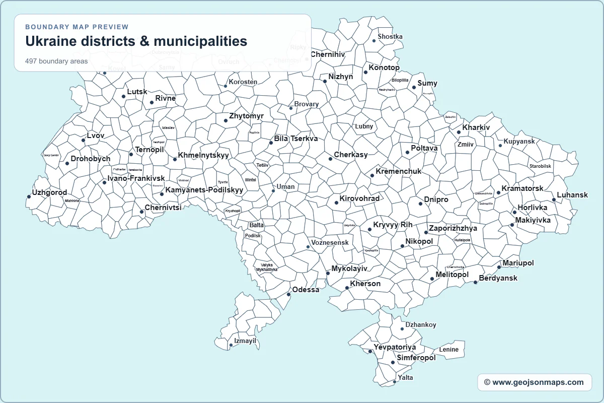 Preview of Ukraine districts & municipalities map