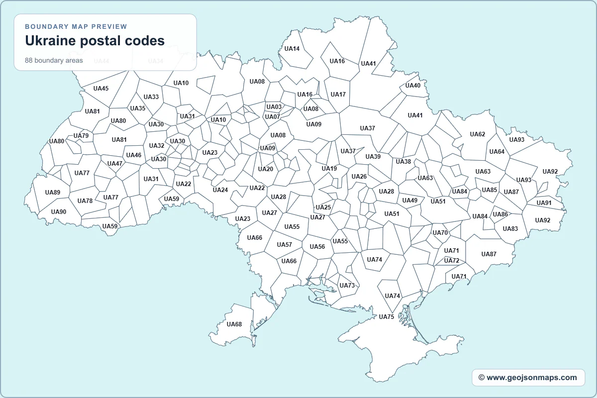 Preview of Ukraine postal codes map