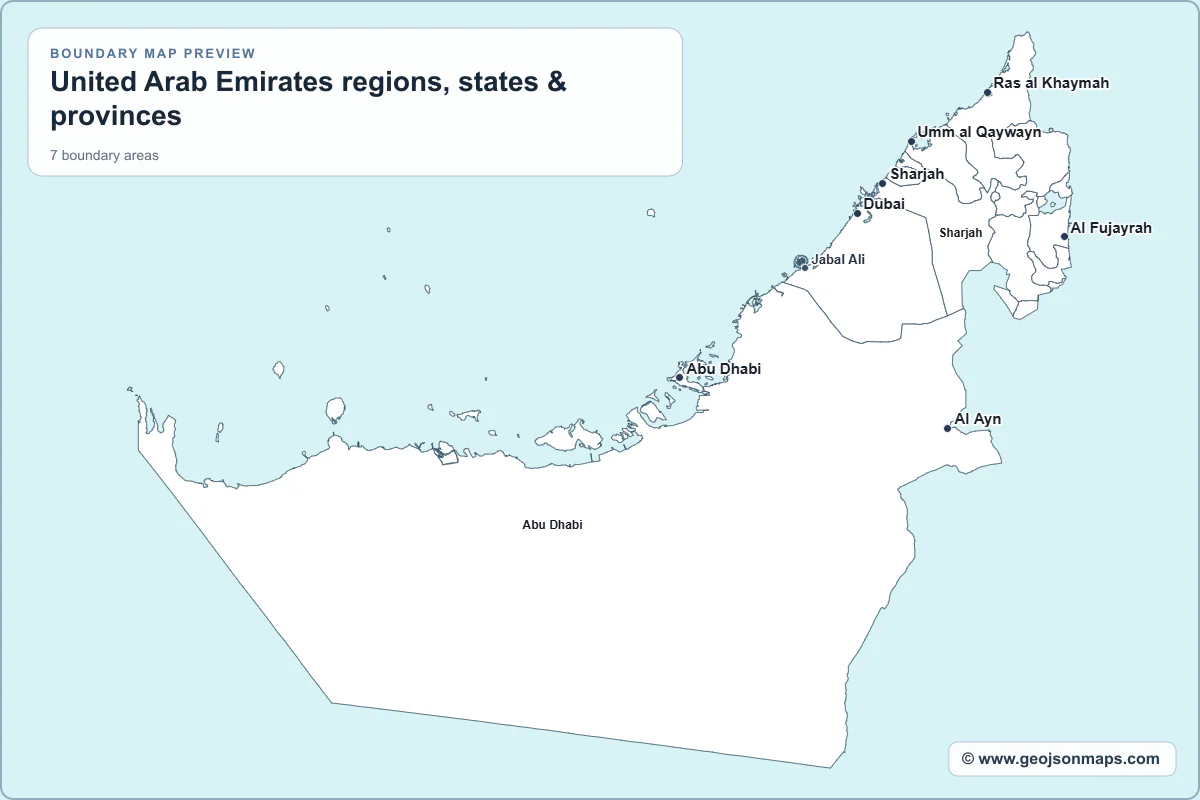 Preview of United Arab Emirates regions, states & provinces map